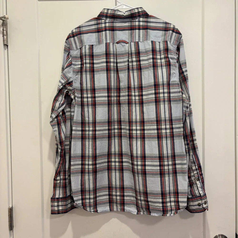 The‎ North Face Mens Plaid Button Down Shirt Long Sleeve Blue Orange Large